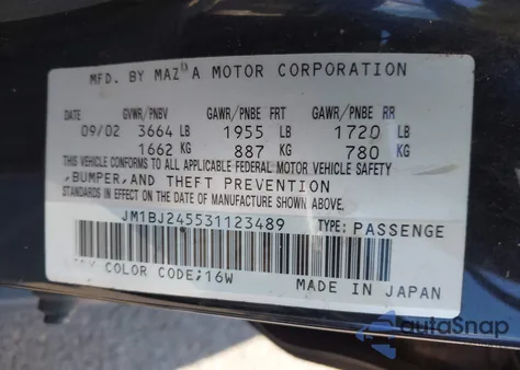 2003 Mazda Protege5 z USA, uszkodzony, nr VIN JM1BJ245531123489